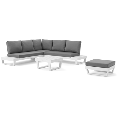 Modica lounge poef in wit aluminium met grijs textilene kussen