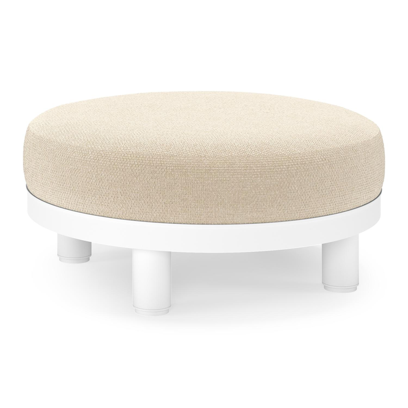Salon de jardin pouf Donato en aluminium blanc et coussins en all Weather cosytica Althea Chalk