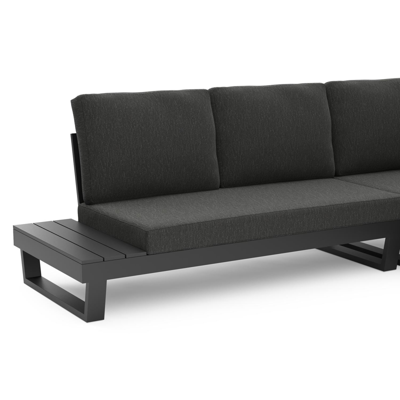 Salon de jardin d'angle Modica en aluminium noir et coussins en weather+ softtouch rustic