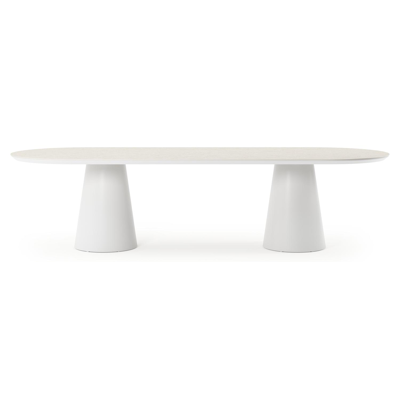 Table de jardin Donato en aluminium blanc et céramique pleine shilin - Lg 300 x Larg. 110 x H 74 cm