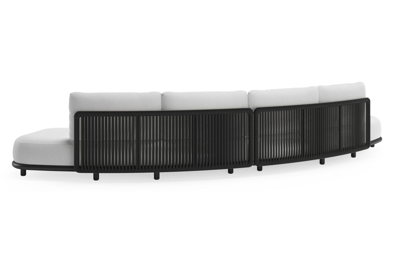 Lomano loungebank in zwart aluminium en beige verticaal geweven luxe vlakke rope met ego birch all weather solica kussen