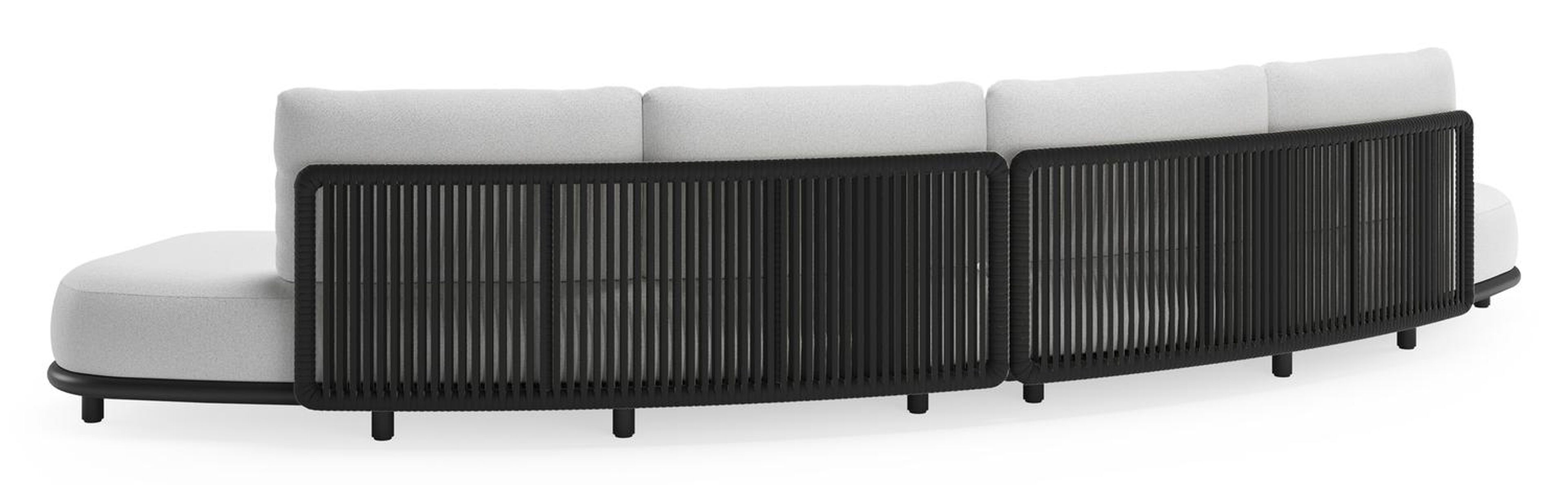 Lomano loungebank in zwart aluminium en beige verticaal geweven luxe vlakke rope met ego birch all weather solica kussen