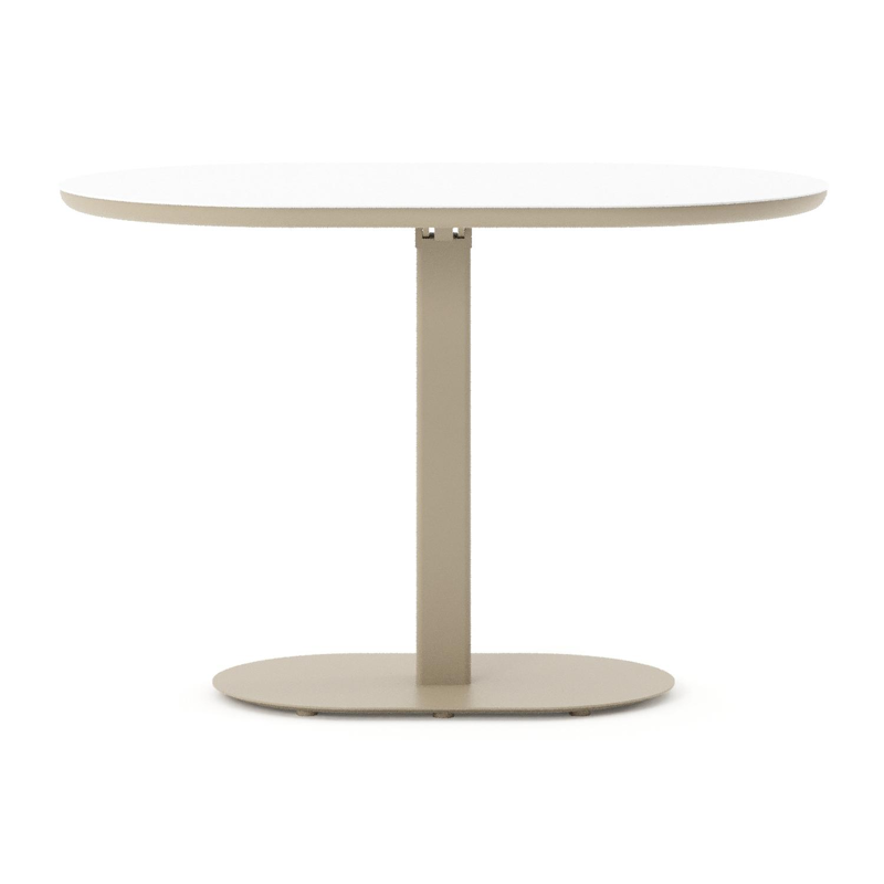 Table de jardin Teramo inclinable bombo en aluminium beige et céramique pleine Arctic White - Lg. 110 x Lrg. 70 x Haut. 73.7 cm