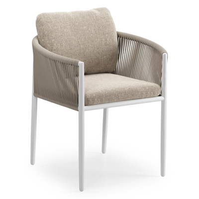 Chaise de jardin Organo en aluminium beige et corde luxe plate tissée verticalement beige avec coussin en All Weather Sunbrella® Luxe Chartres Pewter