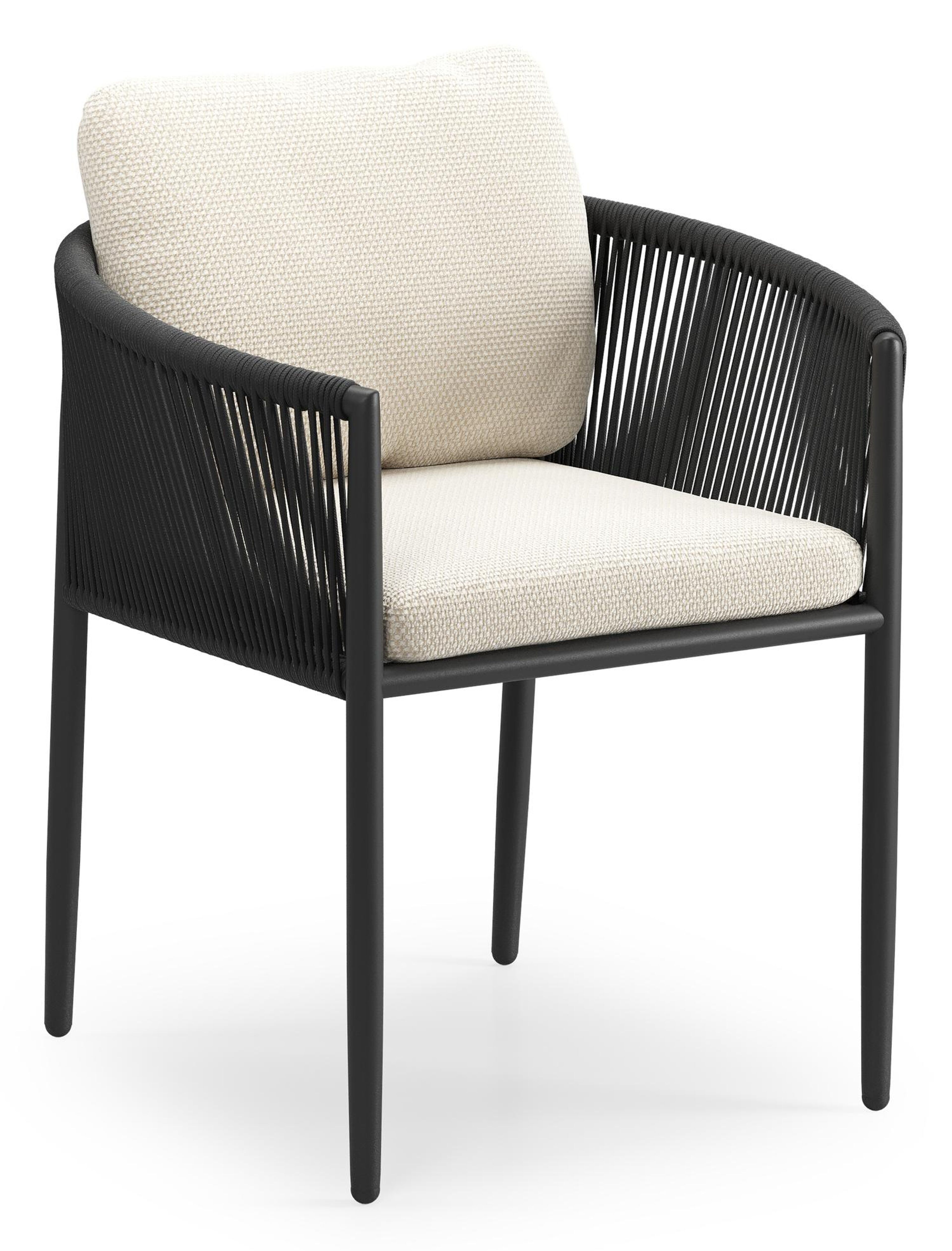 Organo tuinstoel in beige aluminium en beige verticaal geweven ronde rope met stoelkussen in All Weather Cosytica Althea Off White