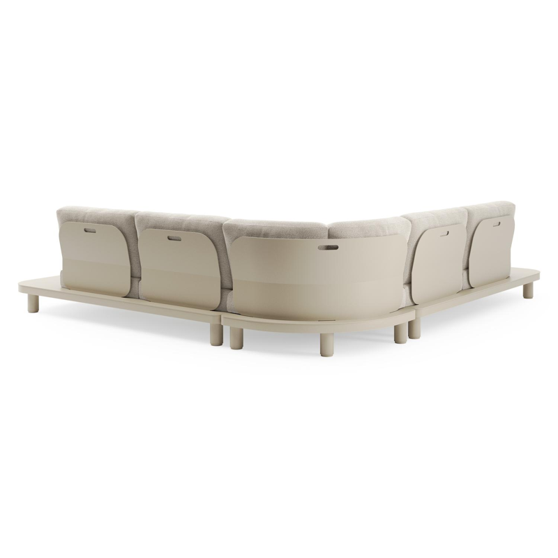 Salon de jardin d'angle Donato en aluminium beige et coussins en All Weather Cosytica catania sand