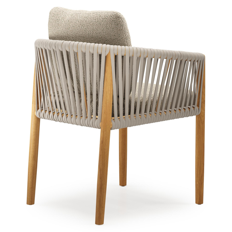 Organo tuinstoel in teak en beige verticaal geweven luxe vlakke rope met zitkussen in All Weather Cosytica Bora Forest