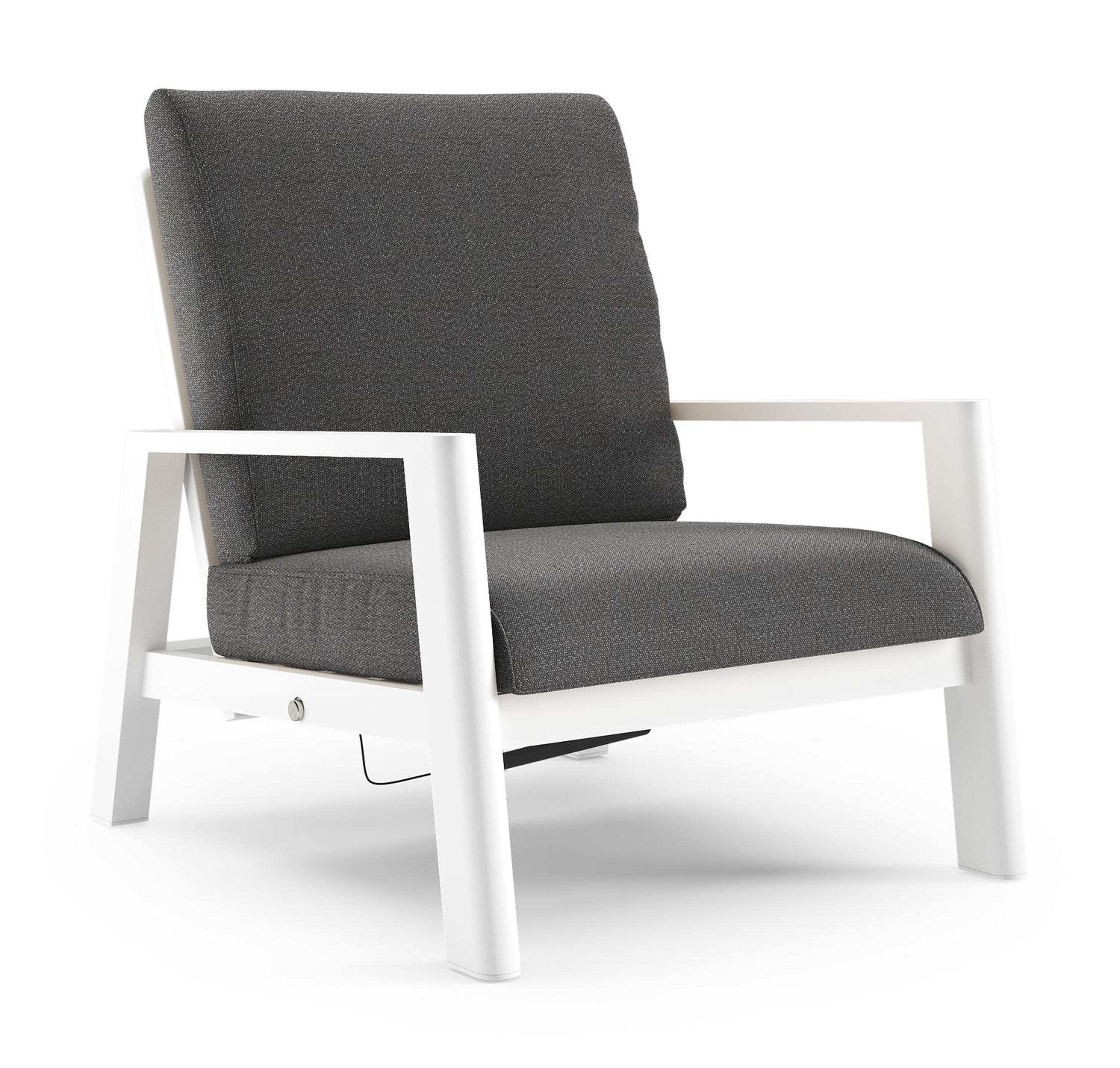 Fauteuil de jardin Cirello en aluminium blanc et coussins en all weather sunbrella® luxe savane tornado
