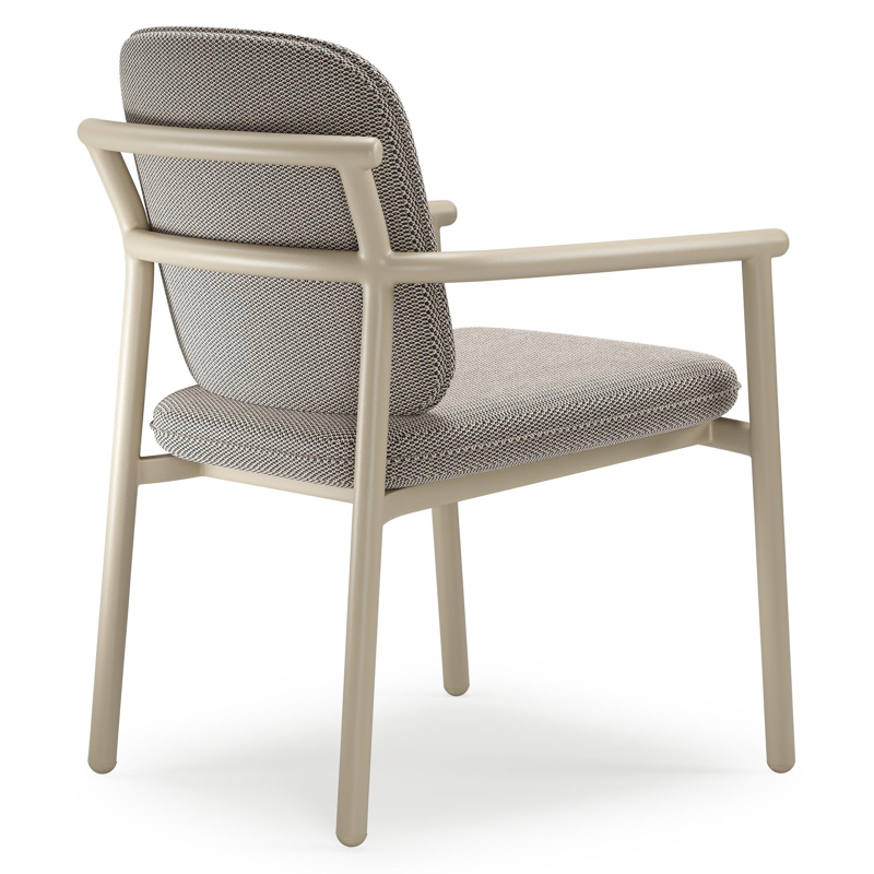 Bono stapelbare tuinstoel in beige aluminium met stoelkussen in All Weather Sunbrella® Luxe Lopi Pepper