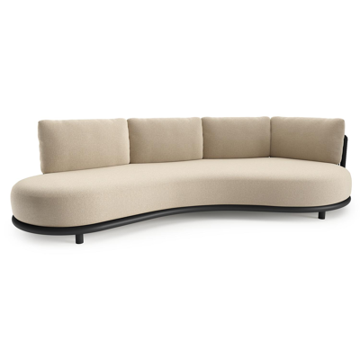 Canapé de jardin Lomano en aluminium noir et corde luxe plate tissée verticalement noir et coussins en all weather cosytica althea chalk