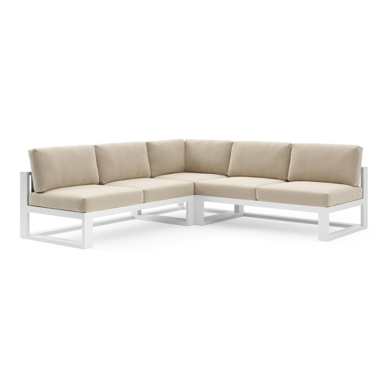 Verato loungehoek in wit aluminium met althea chalk all weather cosytica kussen