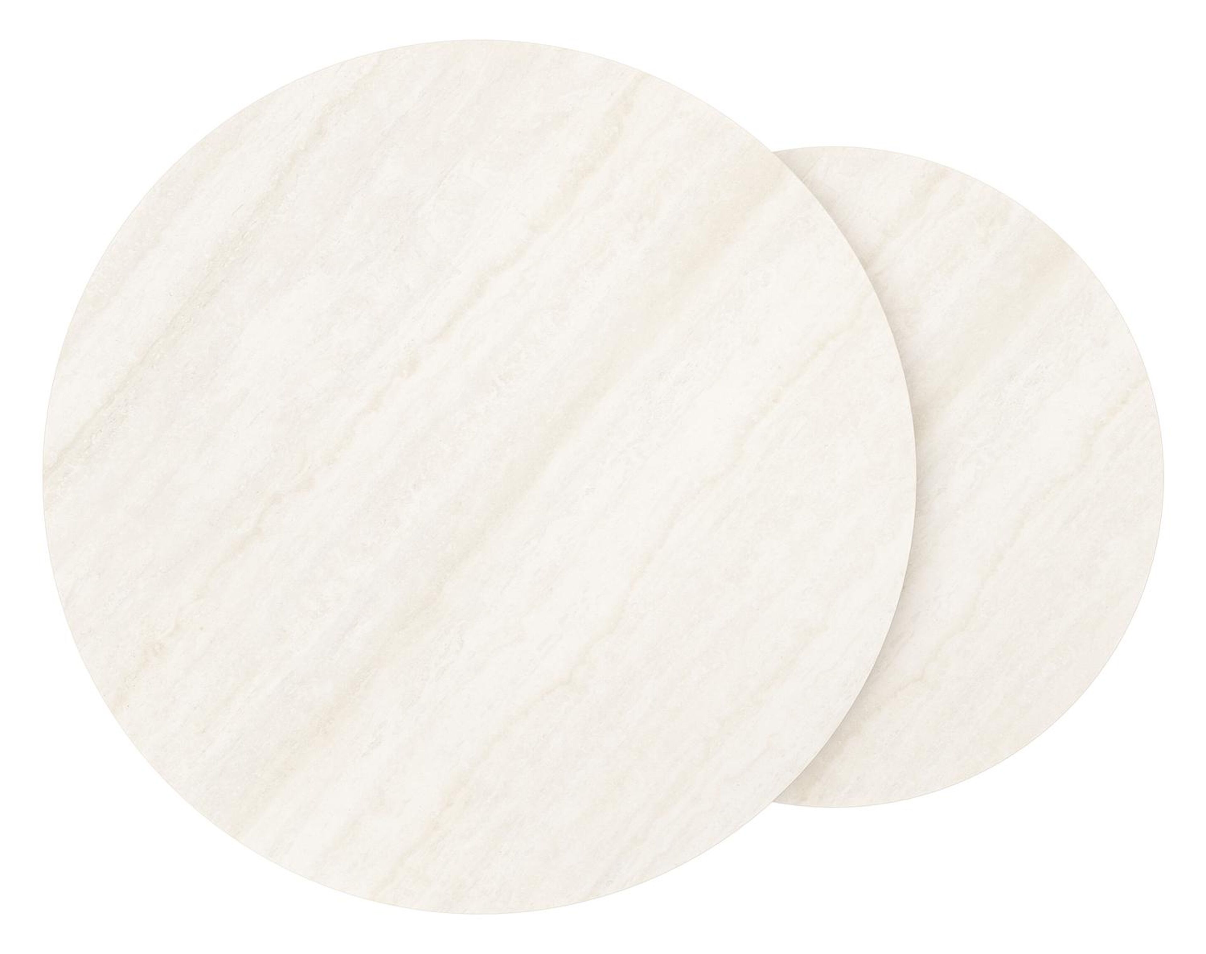 Ensemble de 2 tables d'appoint Fano ronde en aluminium blanc et céramique pleine Travertino Bianco - Diam. 85 x Haut. 75 cm