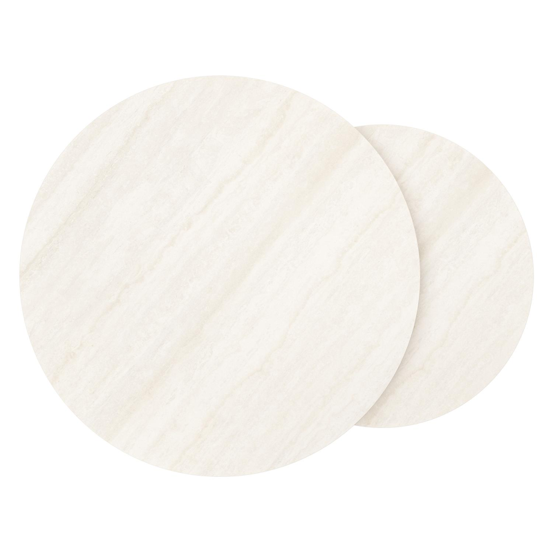 Ensemble de 2 tables d'appoint Fano ronde en blanc aluminium et céramique pleine Travertino Bianco - Diam. 85 x Haut. 35 cm