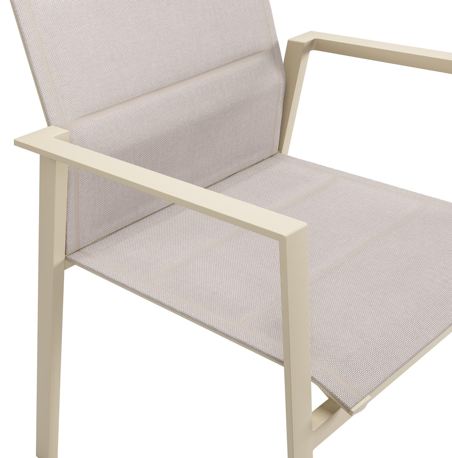Chaise de jardin empilable Cirello en alumium beige et textilène double confort beige