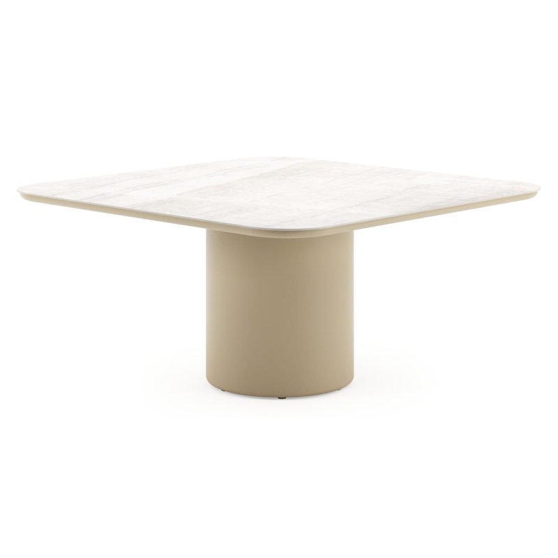Table de jardin Amico carré arrondi en aluminium beige et céramique pleine Taj Mahal - Lg. 148 x Lrg. 148 x Haut. 73.5 cm
