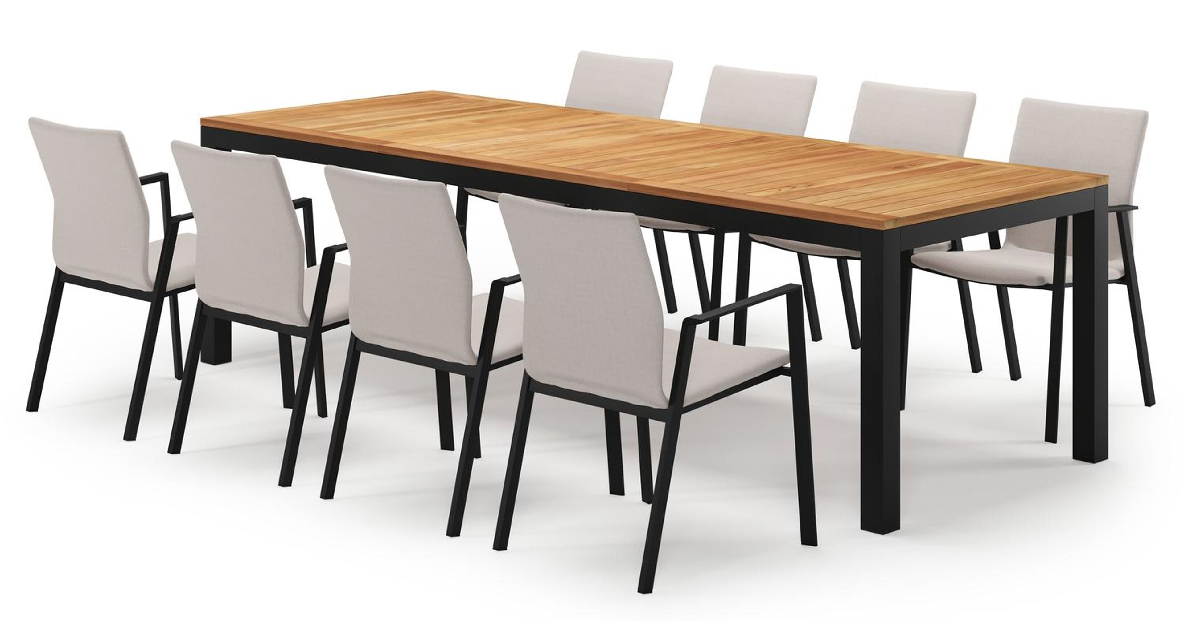 Varese rechthoekige tuinset in zwart aluminium en teak colour finish met 8 Madura tuinstoelen