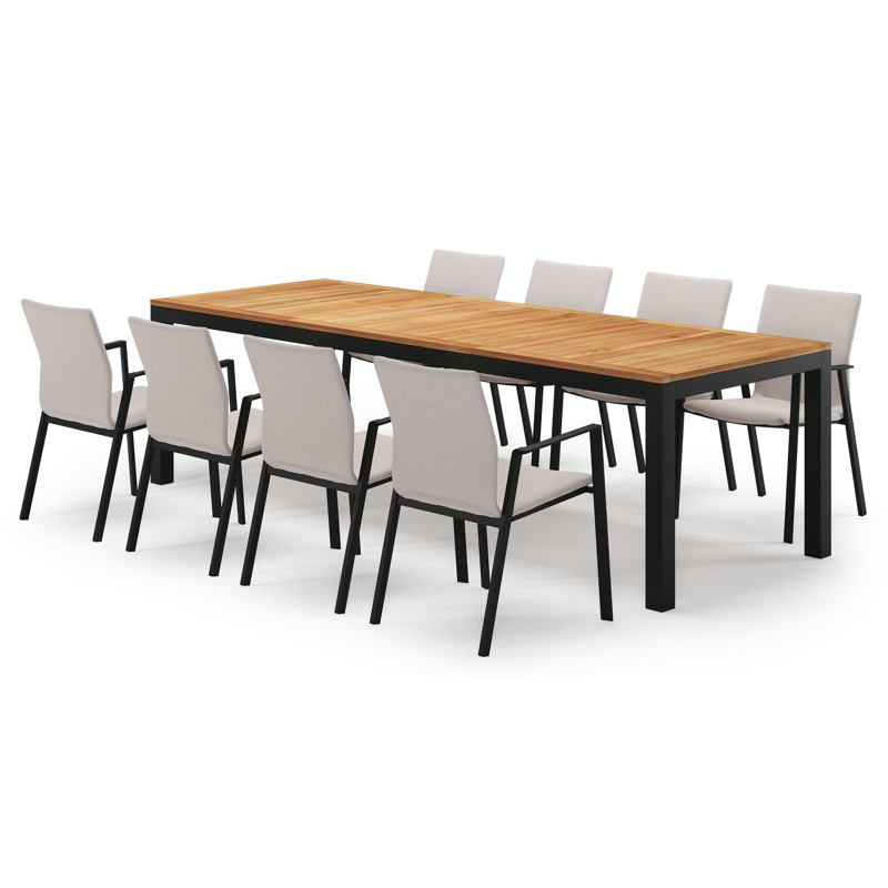 Varese rechthoekige tuinset in zwart aluminium en teak colour finish met 8 Madura tuinstoelen