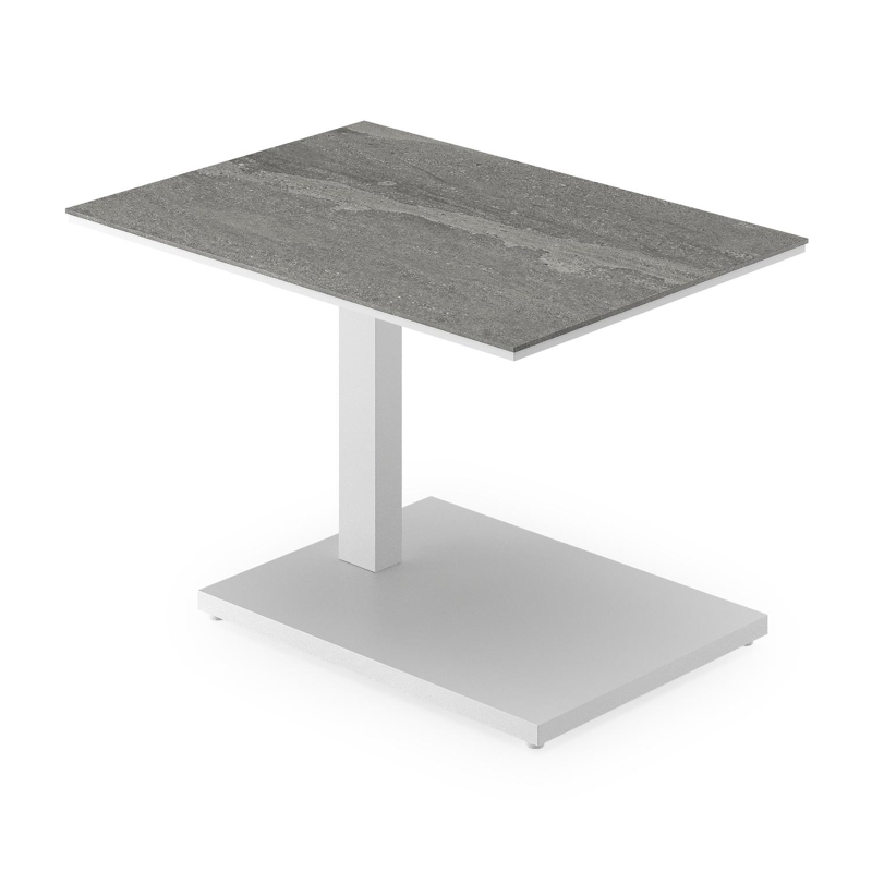 Cirello bijzettafel in wit aluminium en aspen grey volkeramiek - L 70 x B 80 x H 66 cm