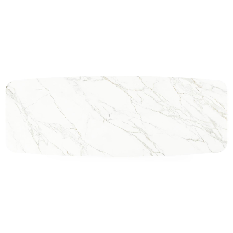 Table de jardin Pagino en aluminium blanc et céramique pleine calacatta - Lg 315 x Larg. 115 x H 74 cm