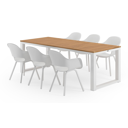 Livo tuinset in wit aluminium en teak tafelblad met 6 Artena tuinstoelen