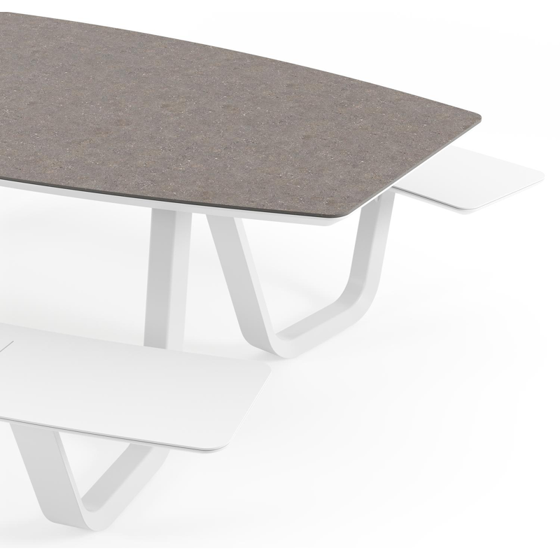 Forno picknicktafel bootvorm in wit aluminium en volkeramiek Wulong - L 240 x B 181 x H 72 cm