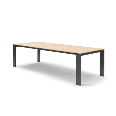 Table de jardin Como en aluminium noir avec plateau de table en teck - L 280 x l 110 cm