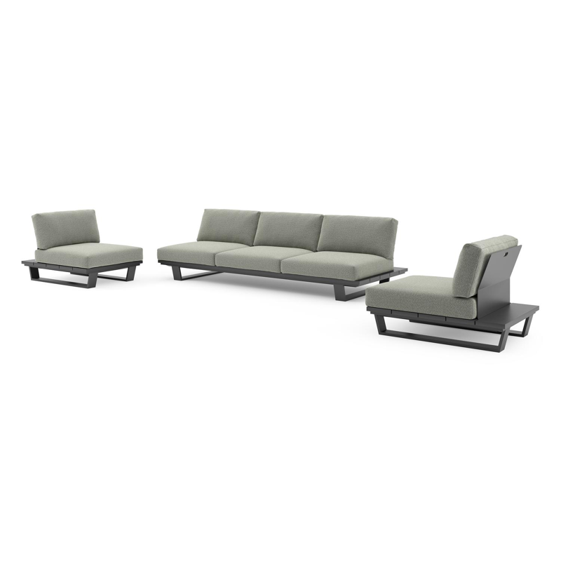Pagino loungeset in zwart aluminium met savane leaf all weather sunbrella® luxe kussen