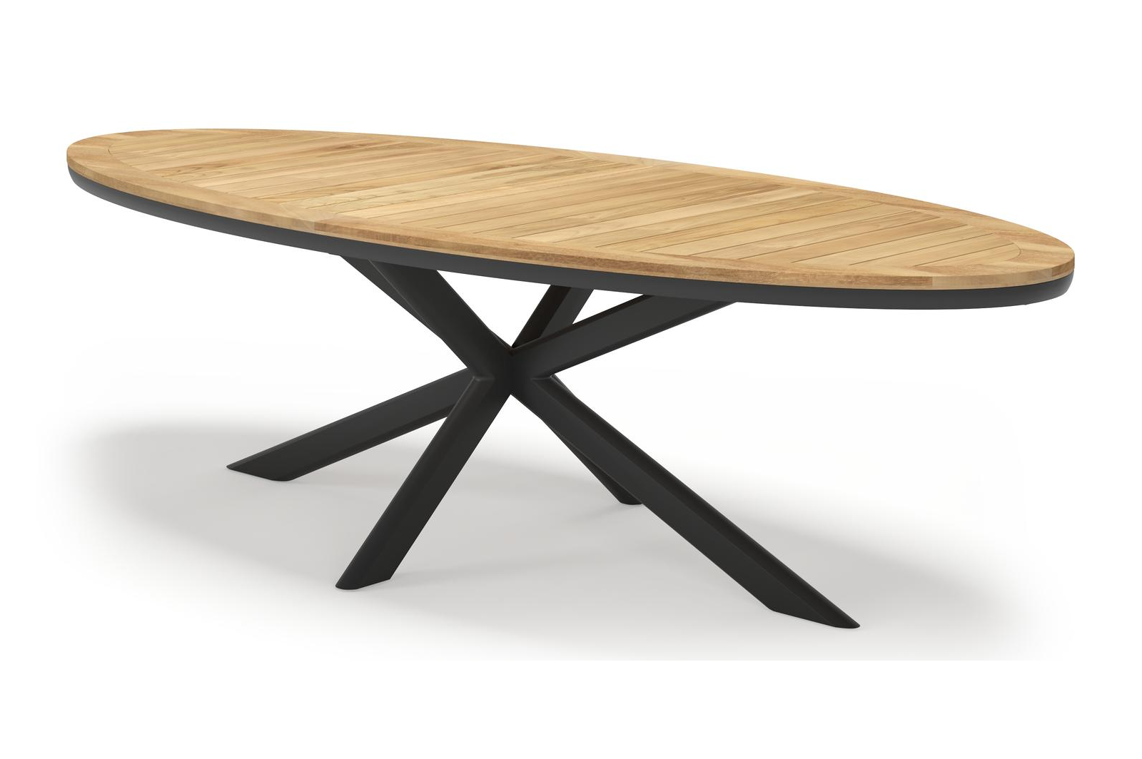 Pamplona tuintafel ovaal in zwart aluminium en teak natural finish - L 270 x B 115 x H 72 cm