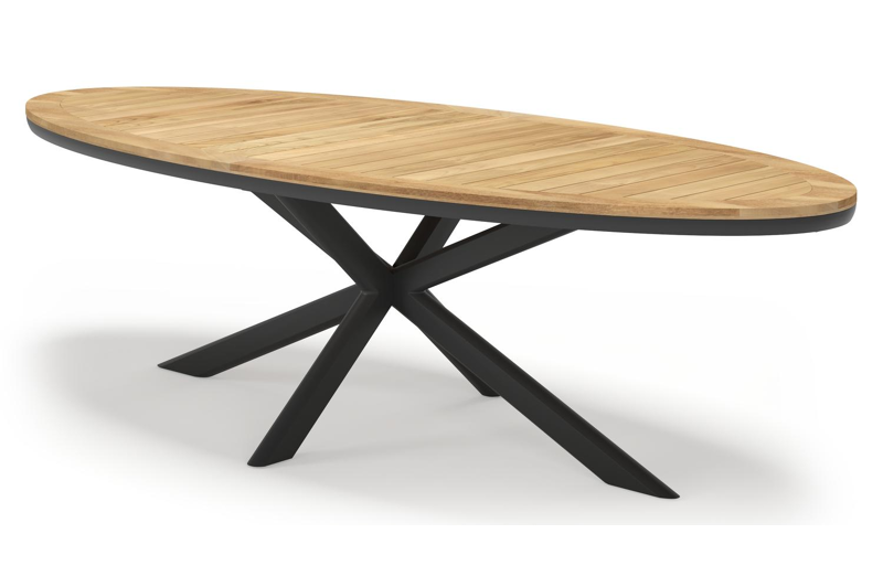 Pamplona tuintafel ovaal in zwart aluminium en teak natural finish - L 270 x B 115 x H 72 cm