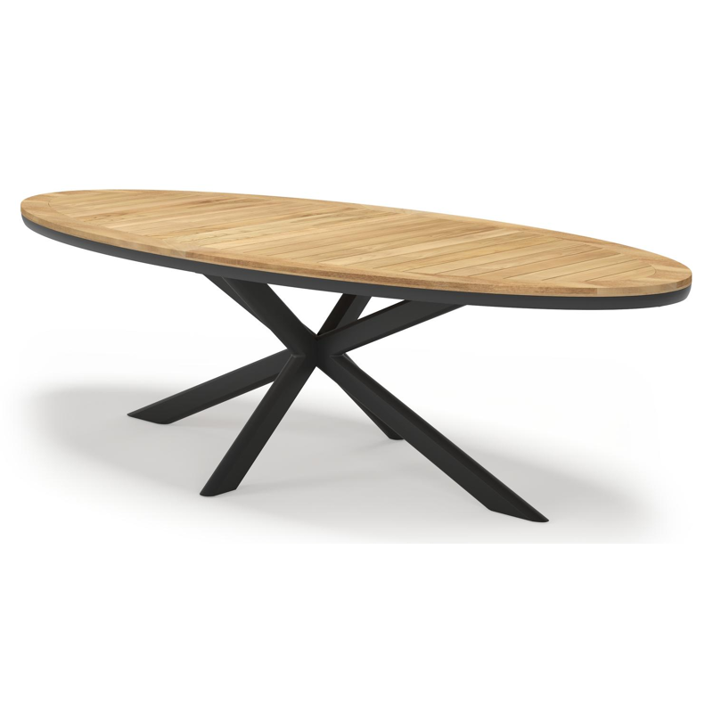 Pamplona ovale tuinset in zwart aluminium en teak natural finish met 8 Matera tuinstoelen