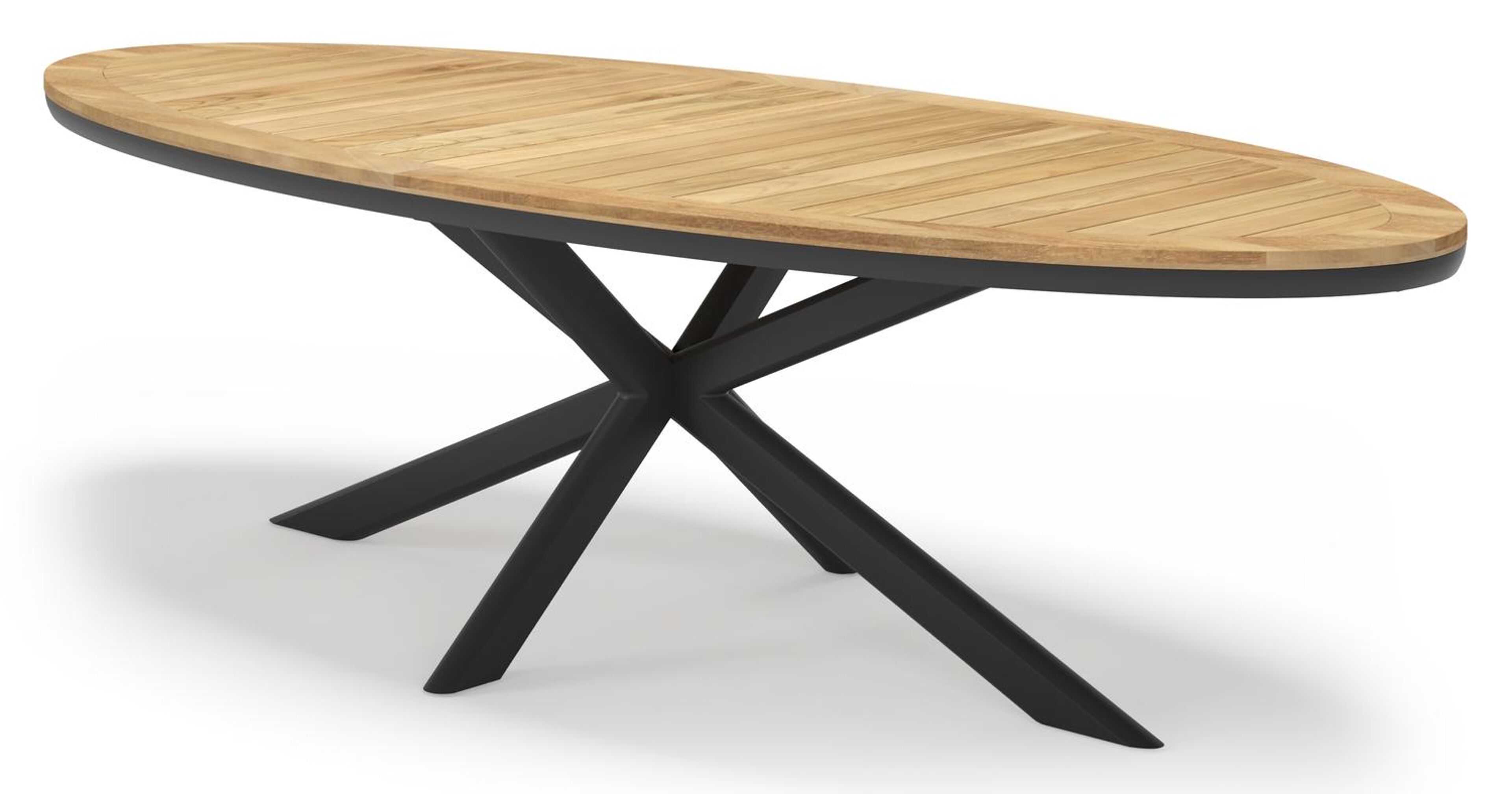 Pamplona tuintafel ovaal in zwart aluminium en teak natural finish - L 270 x B 115 x H 72 cm