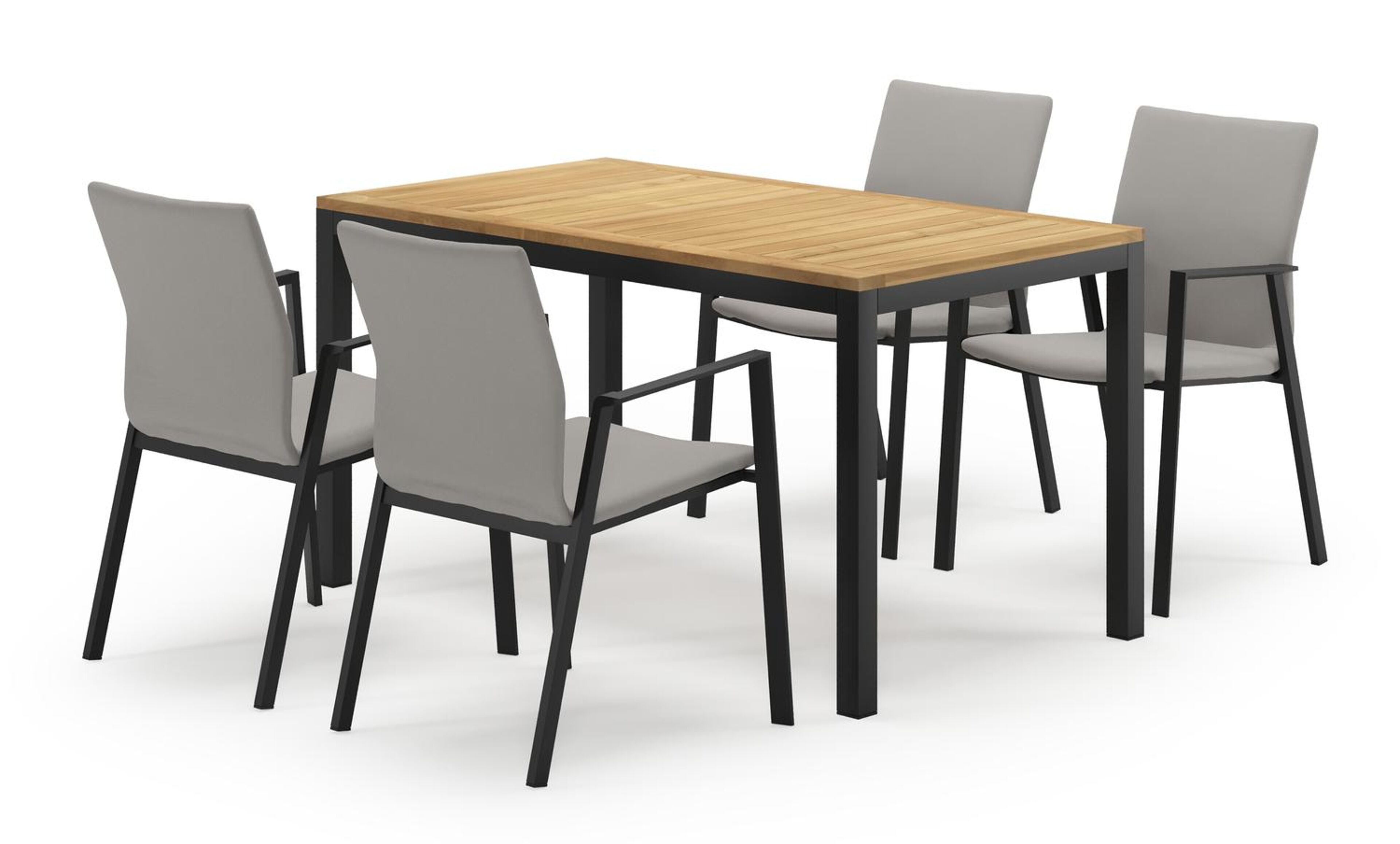 Feltro ensemble de jardin rectangulaire en aluminium noir en teck natural finish avec 4 chaises de jardin Madura