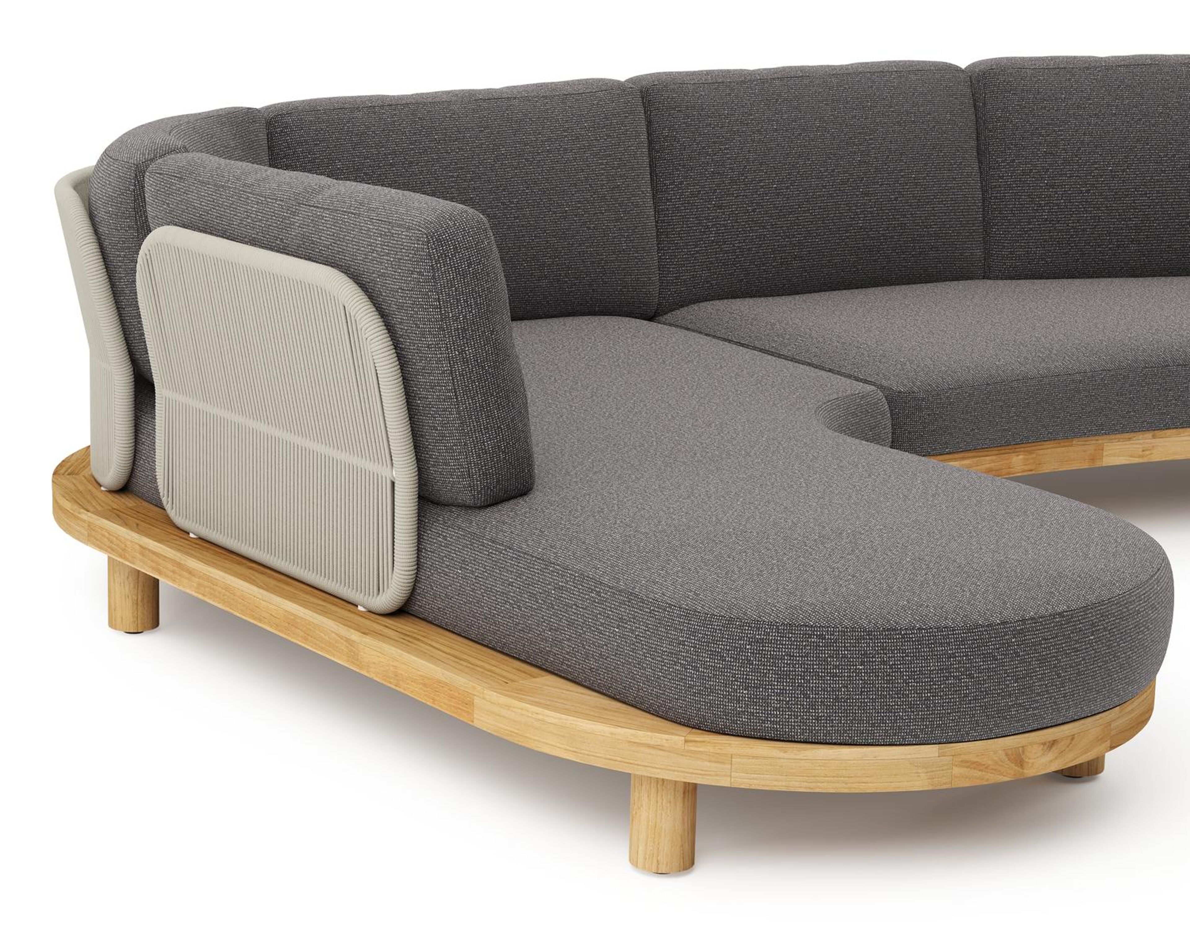 Donato loungehoek in teak en beige verticaal geweven ronde rope met all weather solica Firenze Tunder kussen