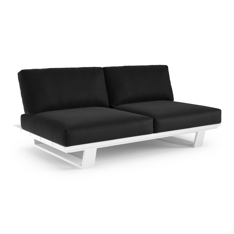 Canapé de jardin Pagino en aluminium blanc et coussins en all weather sunbrella® luxe lopi baribal