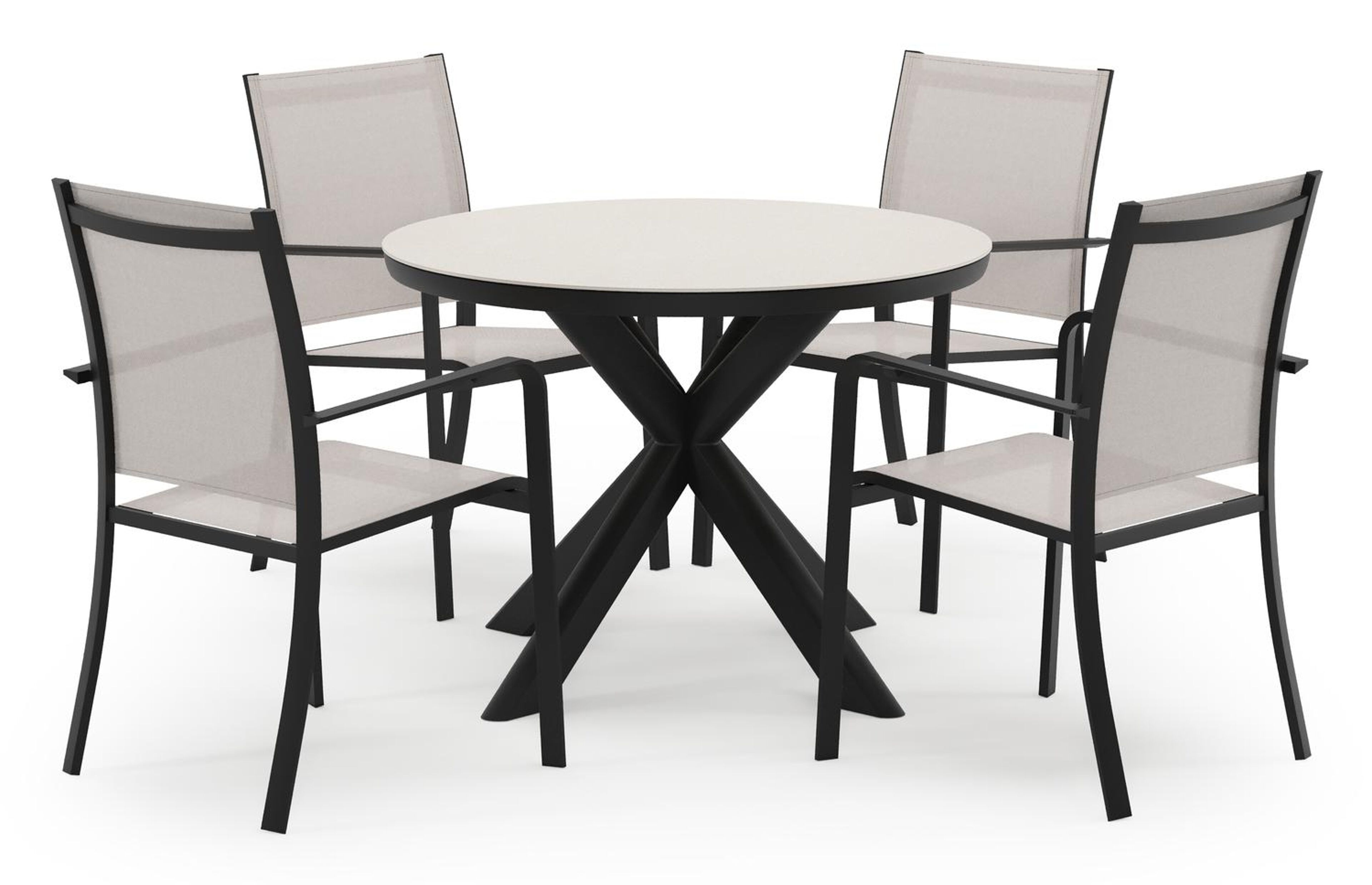 Pamplona ensemble de jardin ronde en aluminium noir en sintered stone crema minerale avec 4 chaises de jardin Calobra