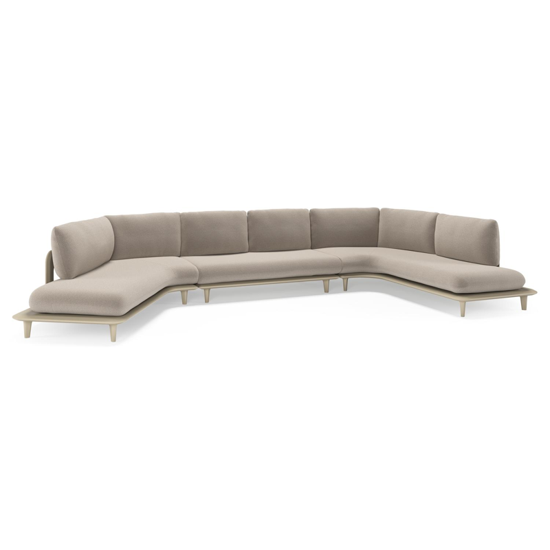 Salon de jardin d'angle Bomero en aluminium beige et coussins en all weather sunbrella® luxe savane coconut