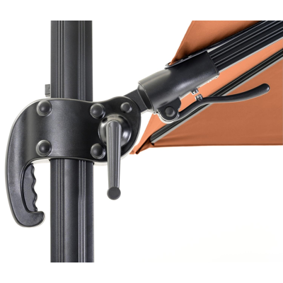 Avola zweefparasol met tiltfunctie in zwart aluminium met pumpkin weather+ softtouch parasoldoek - L1 300 x L2 300 cm (met voet)