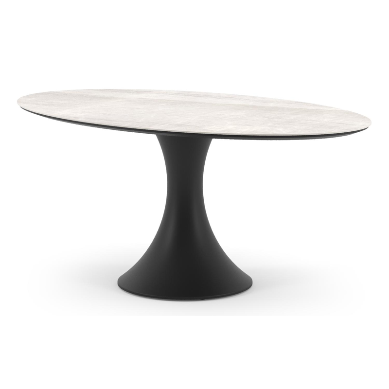 Table de jardin Fano ovale en aluminium noir et céramique pleine Taj Mahal - Lg. 180 x Lrg. 110 x Haut. 74 cm
