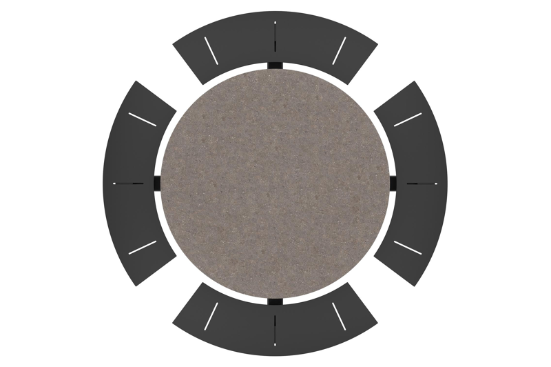 Rondino picknicktafel in zwart aluminium en volkeramiek wulong tafelblad - Dia. 148 x H 71.5 cm