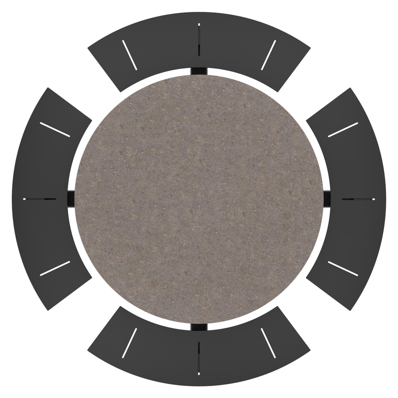 Rondino picknicktafel in zwart aluminium en volkeramiek wulong tafelblad - Dia. 148 x H 71.5 cm