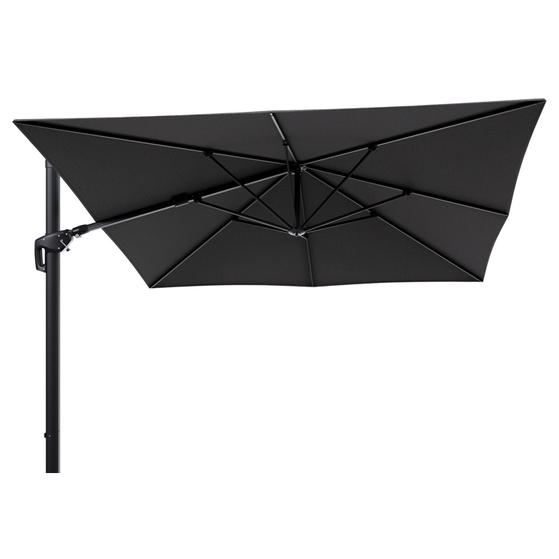 Parasol pendant Minore avec fonction tilt en aluminium noir et toile de parasol en All Weather Solica Firenze Tunder  - Lg.1: 350 x Lg.2: 350 cm (sans pied de parasol