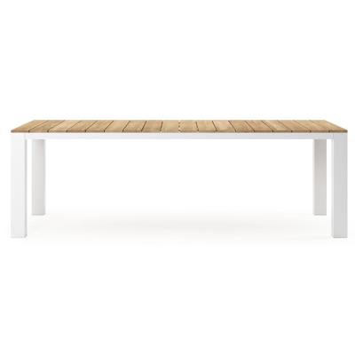 Nano tuintafel in wit aluminium en teak - L 240 x B 100 x H 75 cm