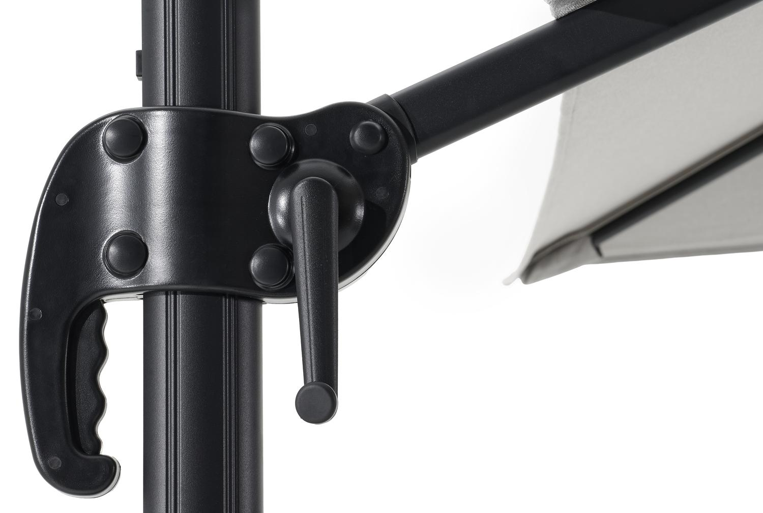 Parasol pendant Calpe en aluminium noir avec toile de parasol en weather+ softtouch gris - Lg.1 270 x Lg.2 270 cm (sans pied de parasol)