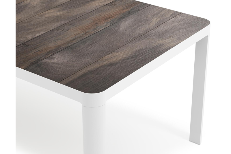 Ellara tuinset rechthoekig in wit aluminium en keramische tegels grijs met 6 Salto tuinstoelen