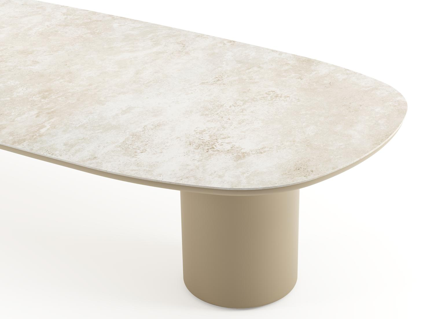Table de jardin low dining Amico bombo en aluminium beige et céramique pleine Rapolano - Lg. 320 x Lrg. 130 x Haut. 61 cm