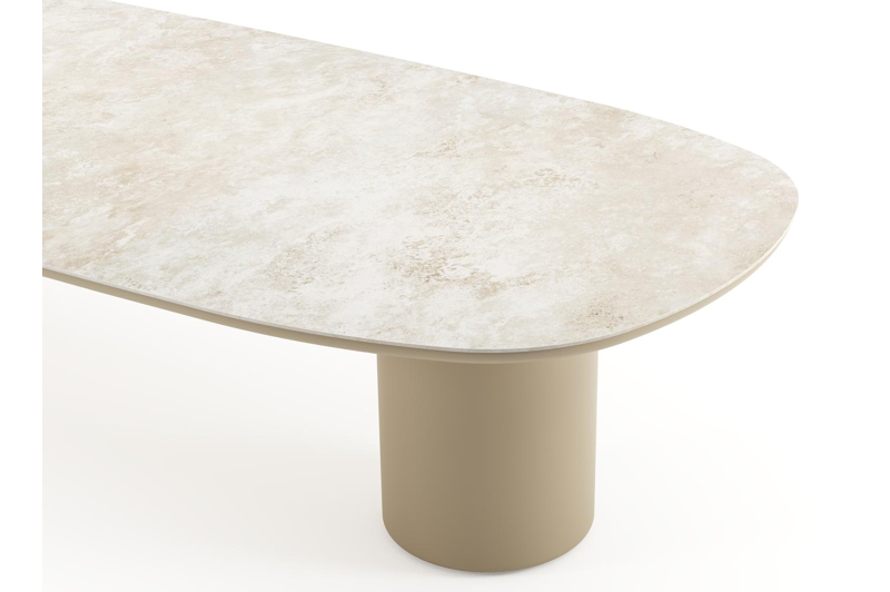 Amico low dining tuintafel bombo in beige aluminium en volkeramiek Rapolano - L 320 x B 130 x H 61 cm