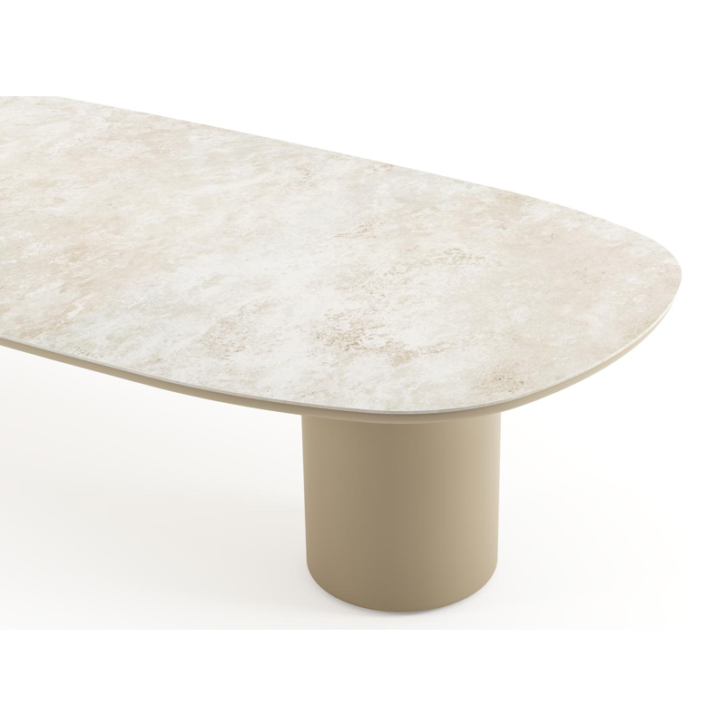 Table de jardin low dining Amico bombo en aluminium beige et céramique pleine Rapolano - Lg. 320 x Lrg. 130 x Haut. 61 cm