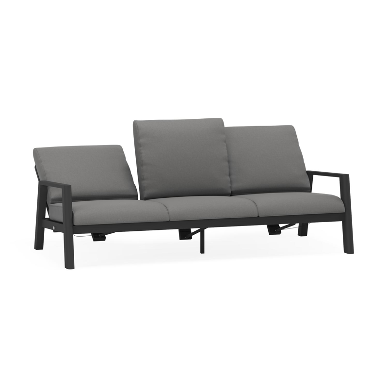 Cirello loungebank 3-zit in zwart aluminium met natte charcoal chine all weather sunbrella® luxe kussen