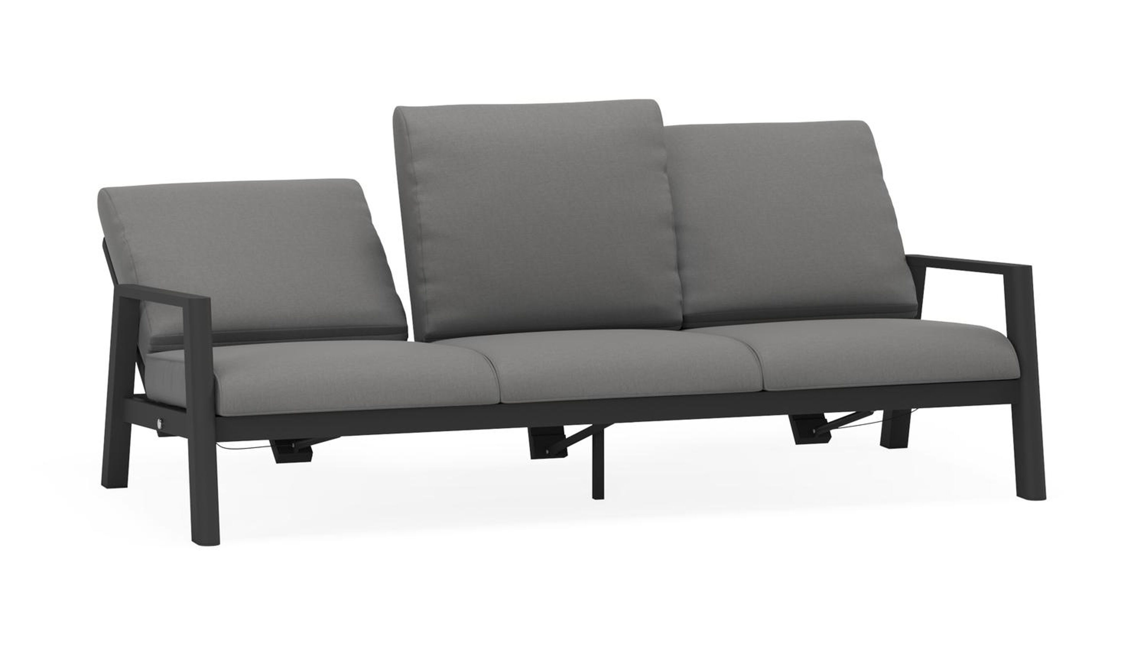 Cirello loungebank 3-zit in zwart aluminium met natte charcoal chine all weather sunbrella® luxe kussen