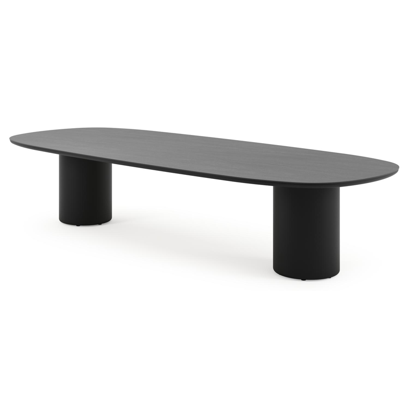 Amico low dining tuintafel bombo in zwart aluminium en volkeramiek Basalt Black - L 320 x B 130 x H 61 cm